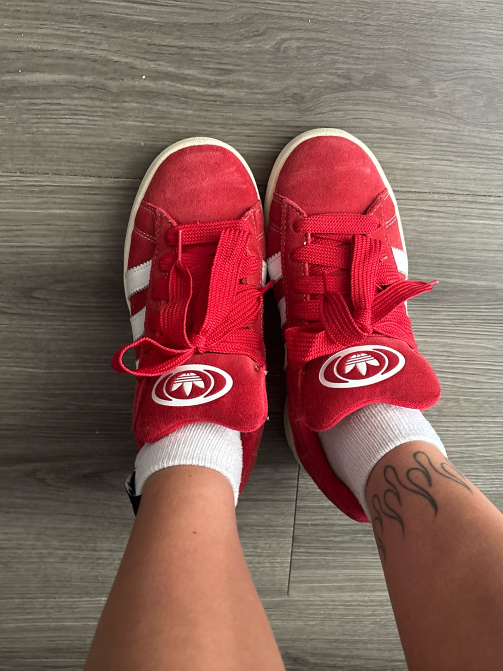 RARE!! adidas campus 90’s Red Suede Sneakers with White Stripes